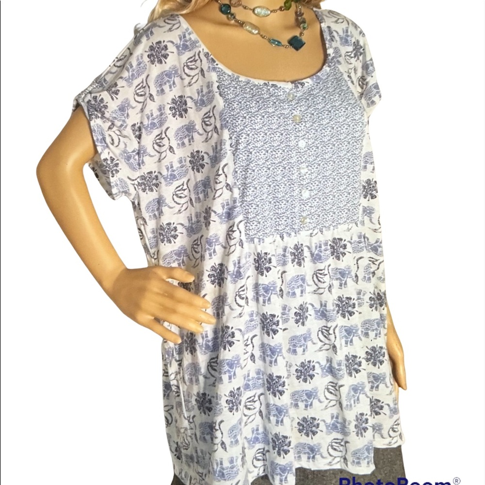 NWT PINK K Women's size 1X white w/blue elephants